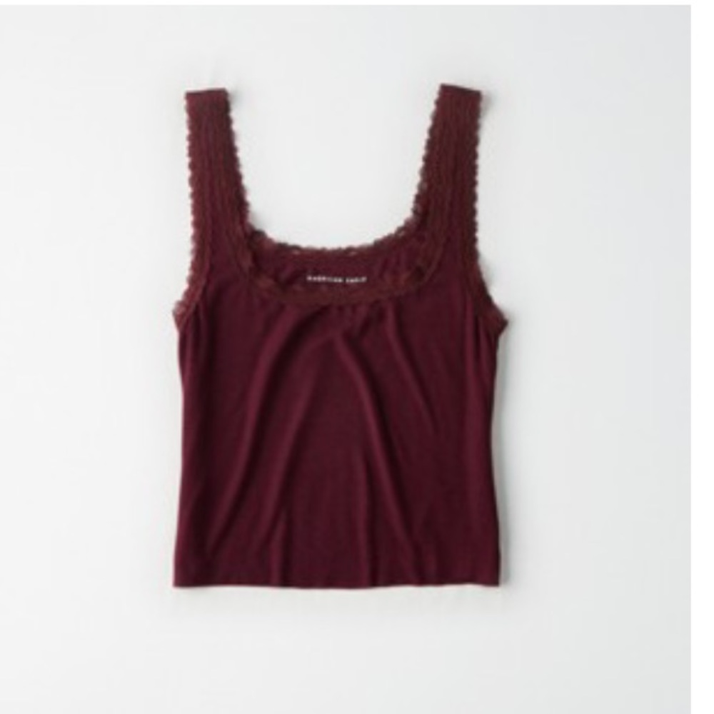 American eagle lace trim square neck cropped tank top